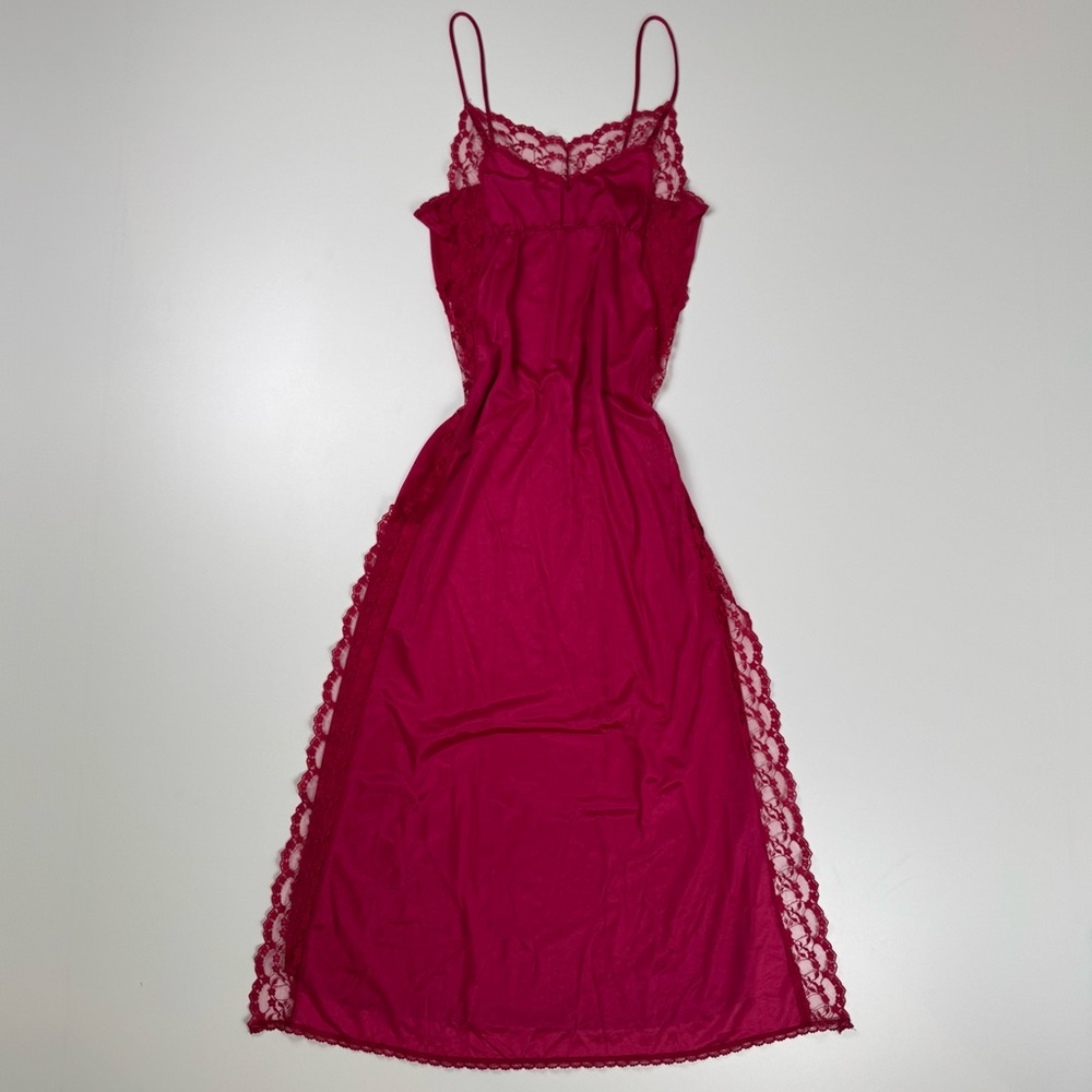 Vintage Y2K USA Made Lace Trim Slip Dress Chemise Lingerie Pink Size Medium